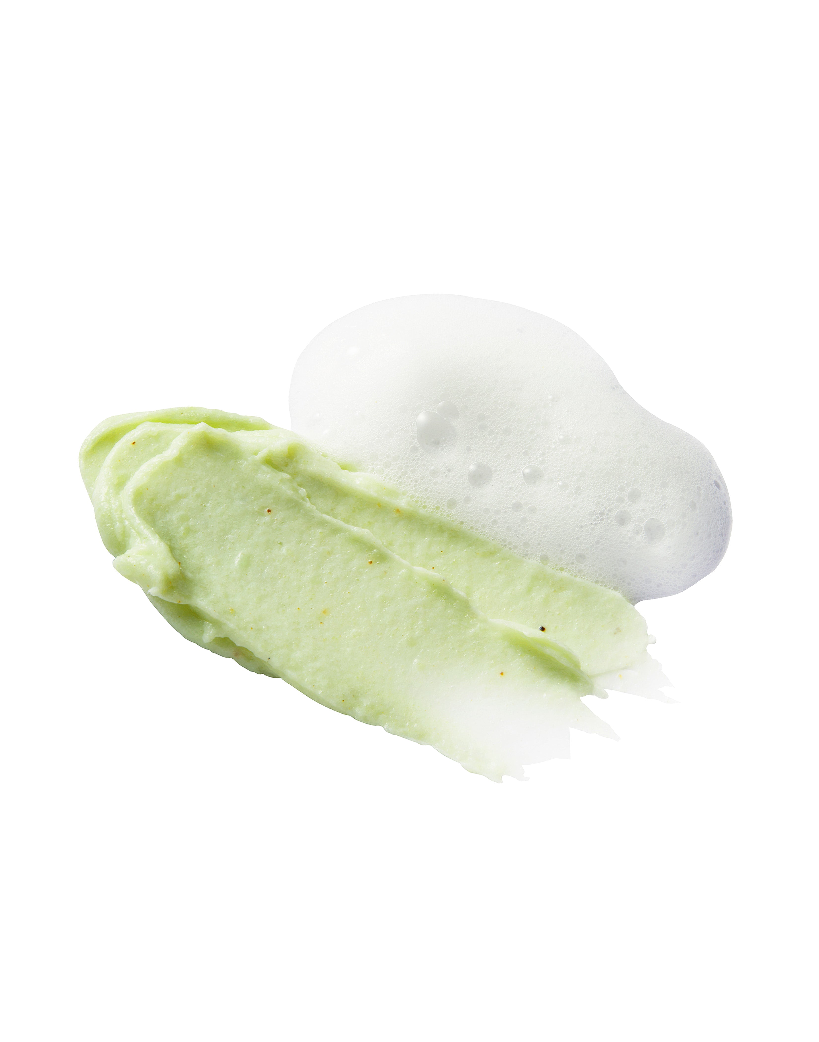 A photo showing the texture of Avocado Renewal 2-in-1 Cleanser & Exfoliator on a white background