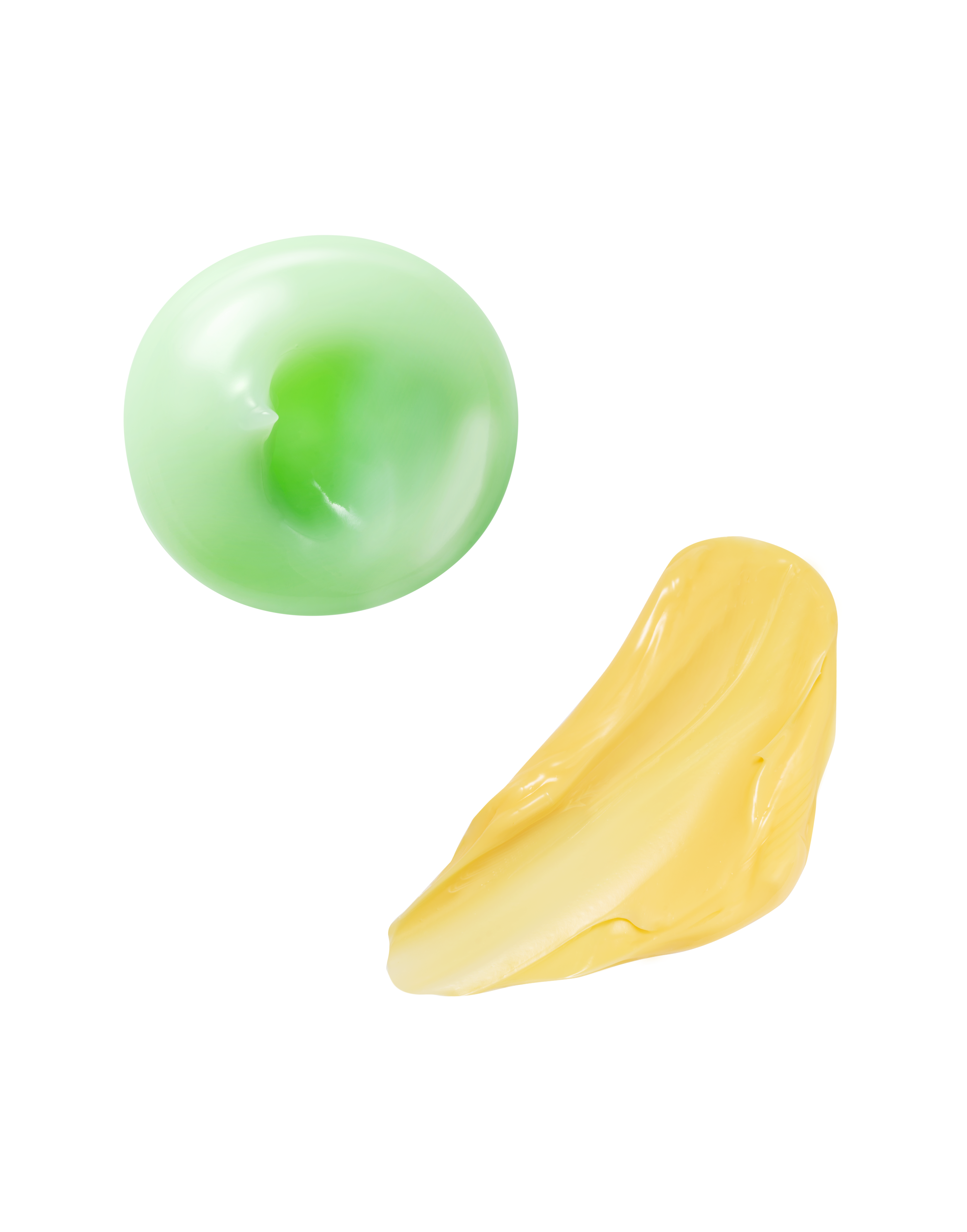 Picture of Kale Hydrating Gel Moisturizer and Pumpkin Pro-Retinol Cream textures on a white background