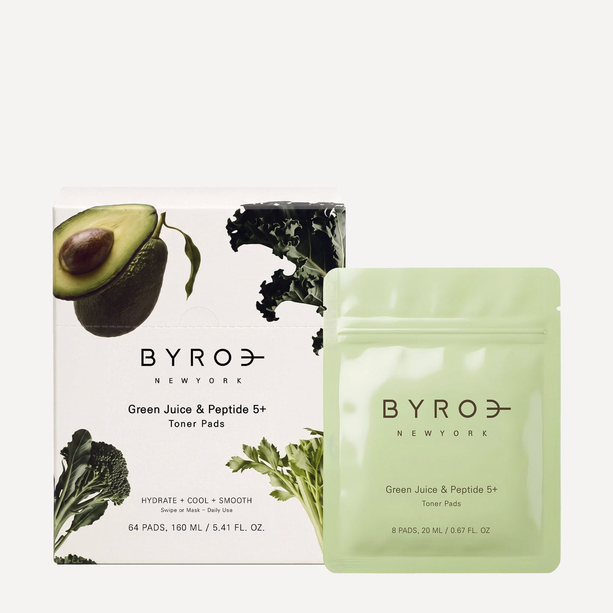 Green Juice & Peptide 5+ Toner Pads box with travel pouch